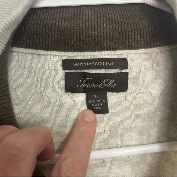 Tasso Elba Men's Cream Ivory Pullover Quarter Zip-Up Cotton Sweater Size XL - Picture 2 of 6